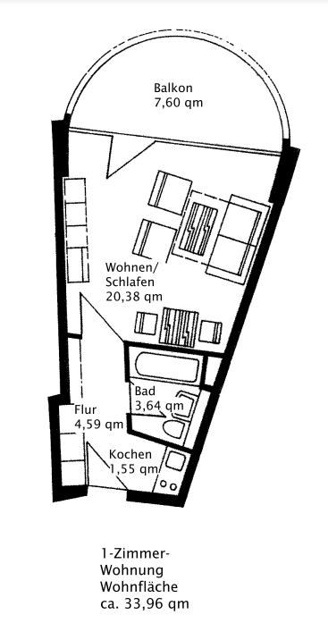 Grundriss 33,96 qm - KNIPFER`S IMMOBILIENSCHÄTZE – Apartment im begehrten Hotelturm zum Kauf!