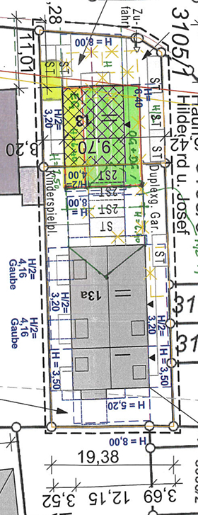 Werdenfelser Plan Bestand und genehmigte Bebauung - KNIPFER`S IMMOBILIENSCHÄTZE – Baugrundstück für 7 RH oder MFH mit ca. 1.000 m² Wohnfläche
